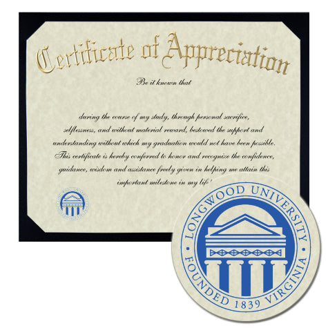 Longwood University Certificate of Appreciation