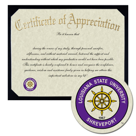 Louisiana State University - Shreveport Certificate of Appreciation