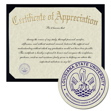 Louisiana State University School of Medicine Certificate of Appreciation