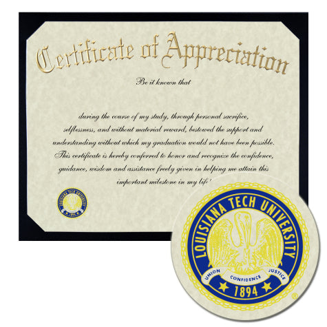 Louisiana Tech University Certificate of Appreciation