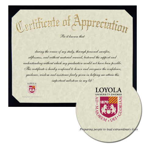 Loyola University, Chicago Certificate of Appreciation