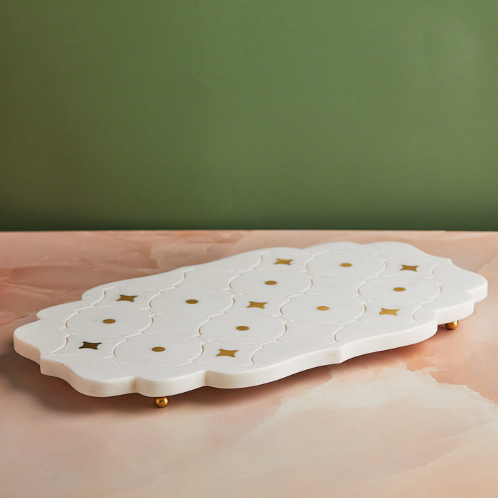 Luxe Marble & Brass Inlay Cheese Board | Dessert | Appetizer Serving Board