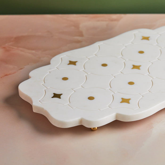 Luxe Marble & Brass Inlay Cheese Board | Dessert | Appetizer Serving Board