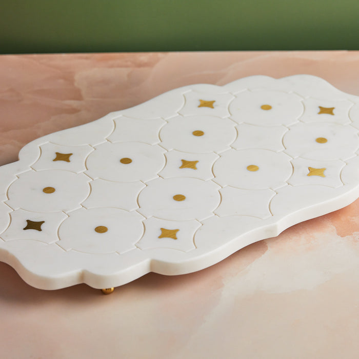 Luxe Marble & Brass Inlay Cheese Board | Dessert | Appetizer Serving Board