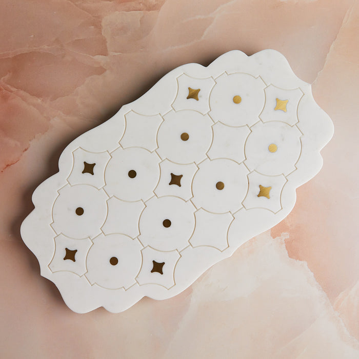 Luxe Marble & Brass Inlay Cheese Board | Dessert | Appetizer Serving Board