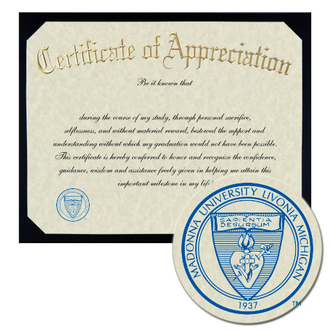 Madonna University Certificate of Appreciation