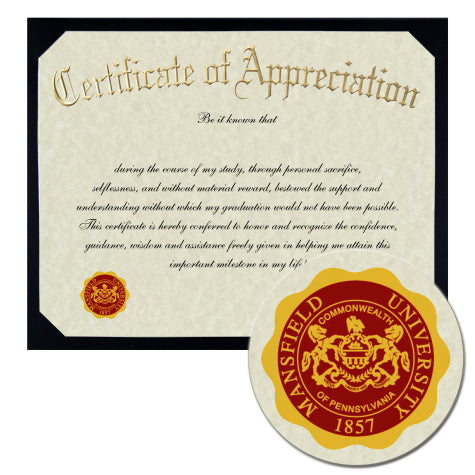 Mansfield University of Pennsylvania Certificate of Appreciation