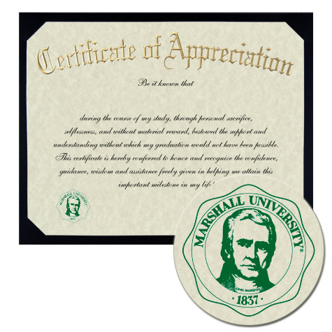 Marshall University Certificate of Appreciation