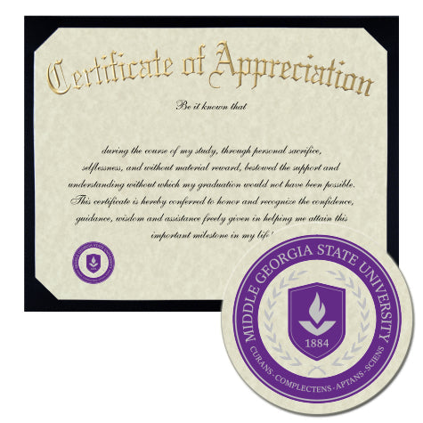 Middle Georgia State University Certificate of Appreciation