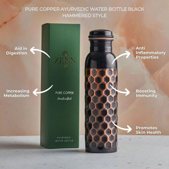 Midnight Hammered Ayurvedic Pure Copper Bottle 1 L