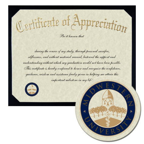 Midwestern University-IL Certificate of Appreciation