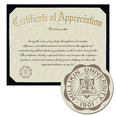 Millikin University Certificate of Appreciation