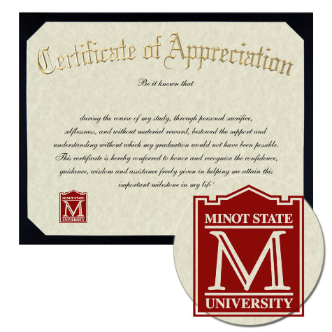 Minot State University Certificate of Appreciation