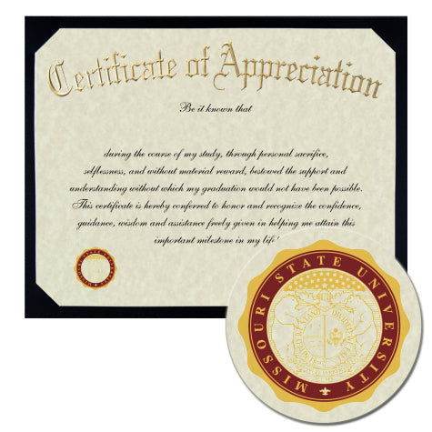Missouri State University Certificate of Appreciation