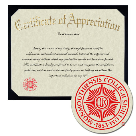 Monmouth College Certificate of Appreciation