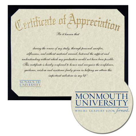 Monmouth University Certificate of Appreciation