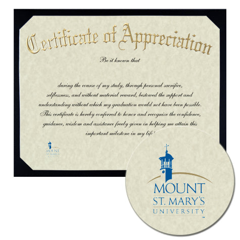 Mount St. Mary's University Certificate of Appreciation