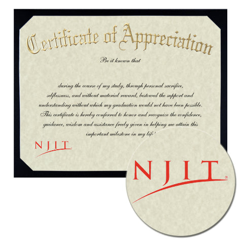 New Jersey Institute of Technology Certificate of Appreciation