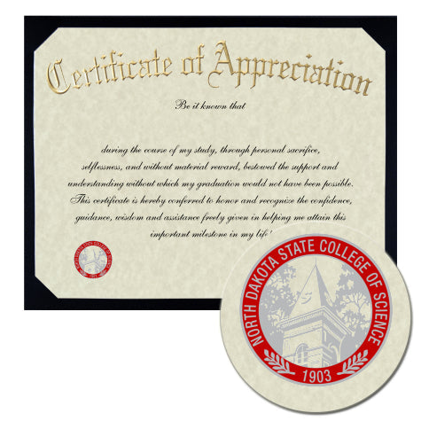 North Dakota State College of Science Certificate of Appreciation