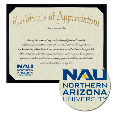 Northern Arizona University Certificate of Appreciation