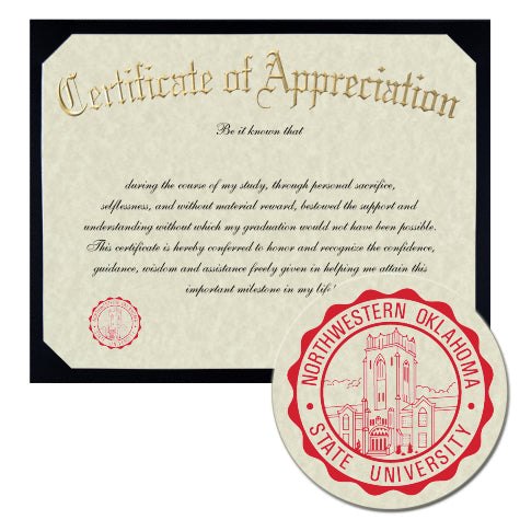 Northwestern Oklahoma State University Certificate of Appreciation