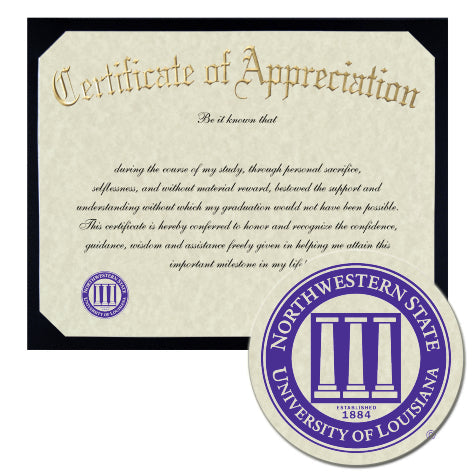 Northwestern State University Certificate of Appreciation
