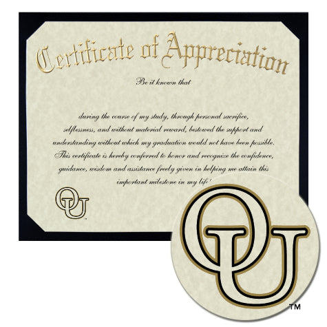 Oakland University Certificate of Appreciation