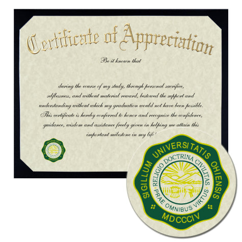 Ohio University Certificate of Appreciation