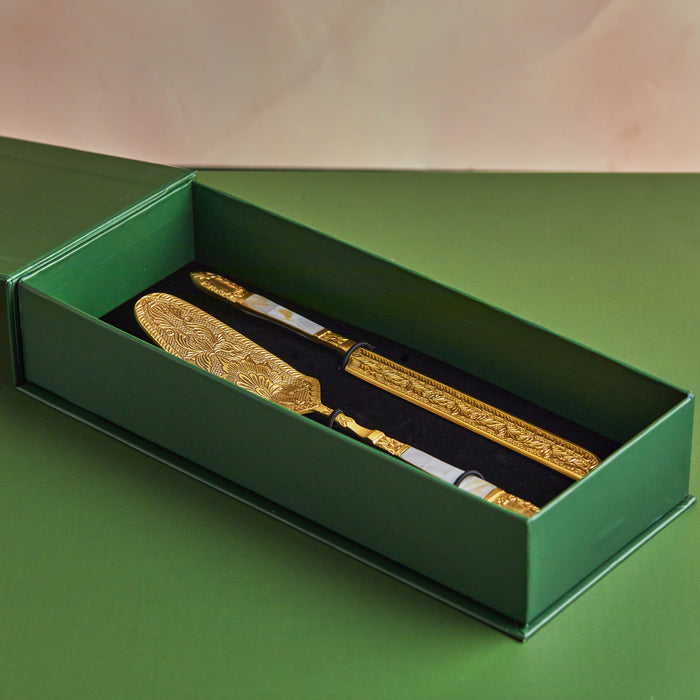Pearl & Legacy | 2-Piece Antique Brass & Mother of Pearl Cake Set