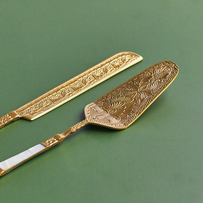 Pearl & Legacy | 2-Piece Antique Brass & Mother of Pearl Cake Set