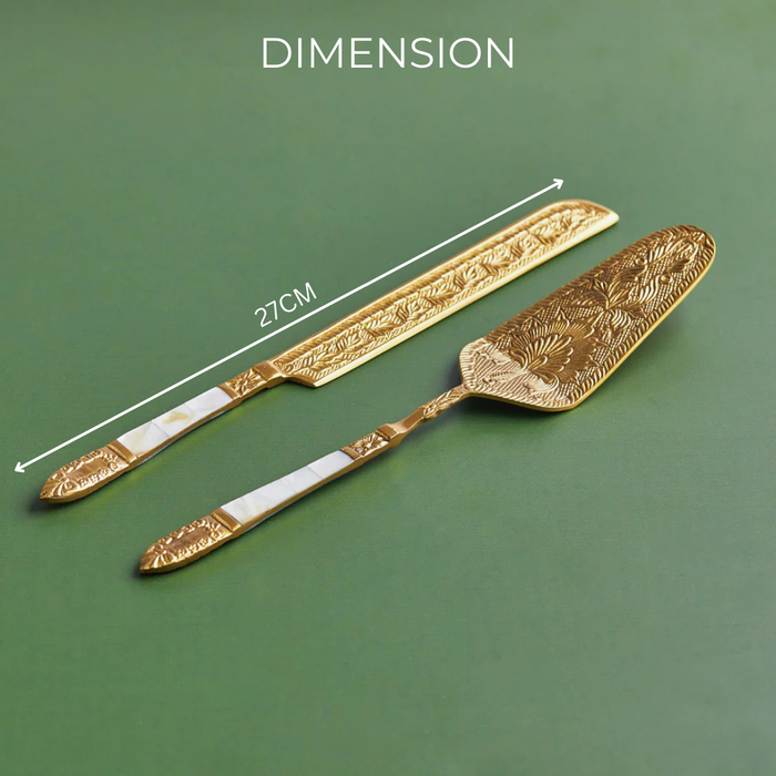 Pearl & Legacy | 2-Piece Antique Brass & Mother of Pearl Cake Set