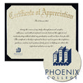 Phoenix College Certificate of Appreciation