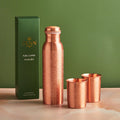 Premium Embossed Pure Copper Bottle 900ml & Glass Set
