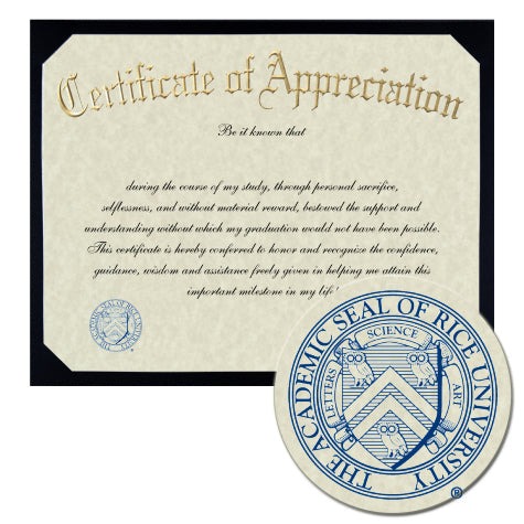 Rice University Certificate of Appreciation