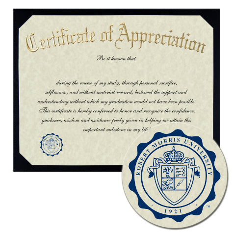 Robert Morris University Certificate of Appreciation