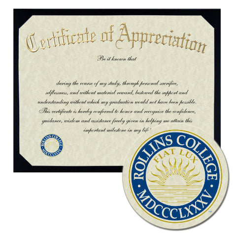 Rollins College Certificate of Appreciation
