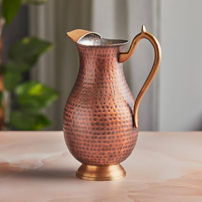 Royal Mughlai Hammered Copper Jug with a curved handle