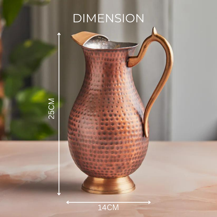 Royal Mughlai Hammered Copper Jug with a curved handle