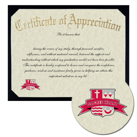 Sacred Heart University Certificate of Appreciation