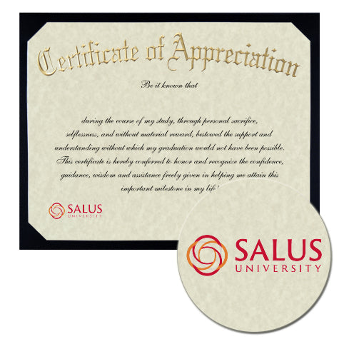 Salus University Certificate of Appreciation