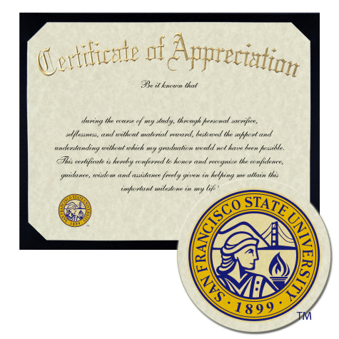 San Francisco State University Certificate of Appreciation