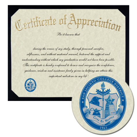 SAN JACINTO COLLEGE Certificate of Appreciation