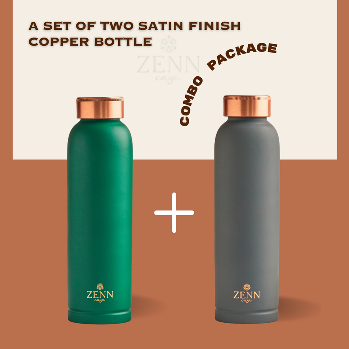 Satin Combo - 2 Ayurvedic Pure Copper Bottles 900 ml each