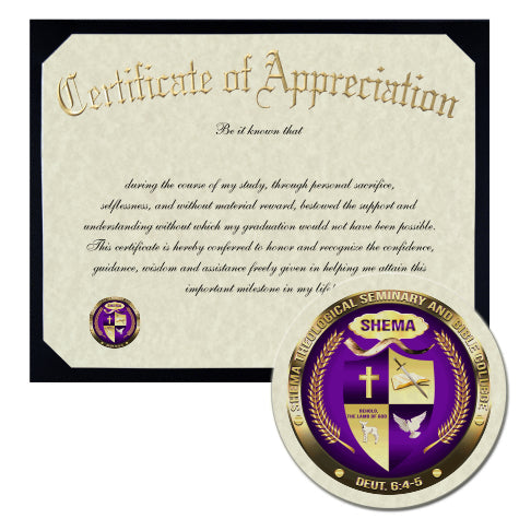 SHEMA Theological Seminary and Bible College Certificate of Appreciation