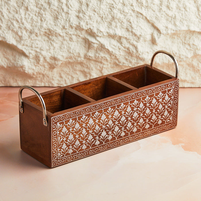Silver Heritage Wood Cutlery Holder