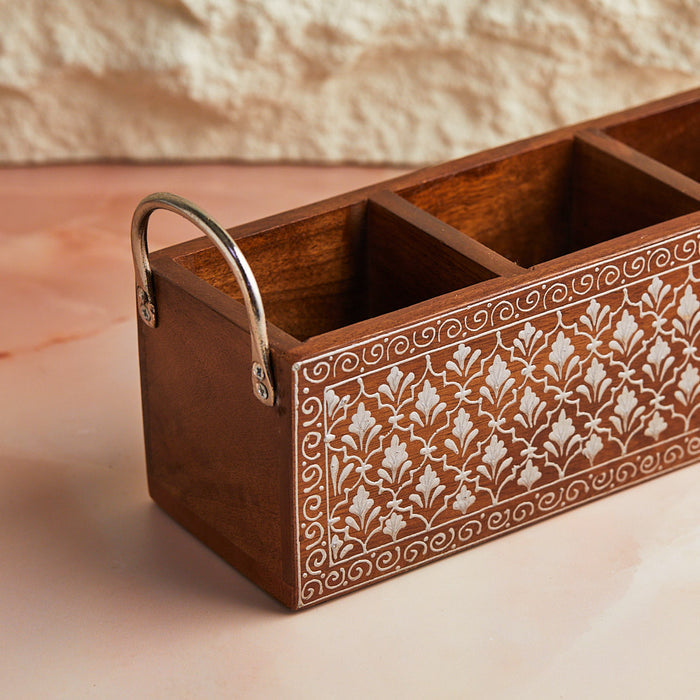 Silver Heritage Wood Cutlery Holder