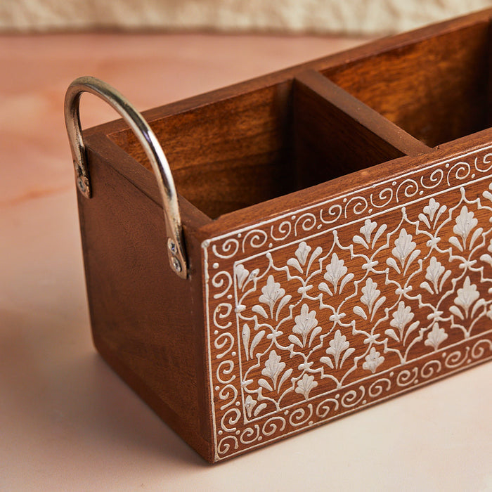 Silver Heritage Wood Cutlery Holder