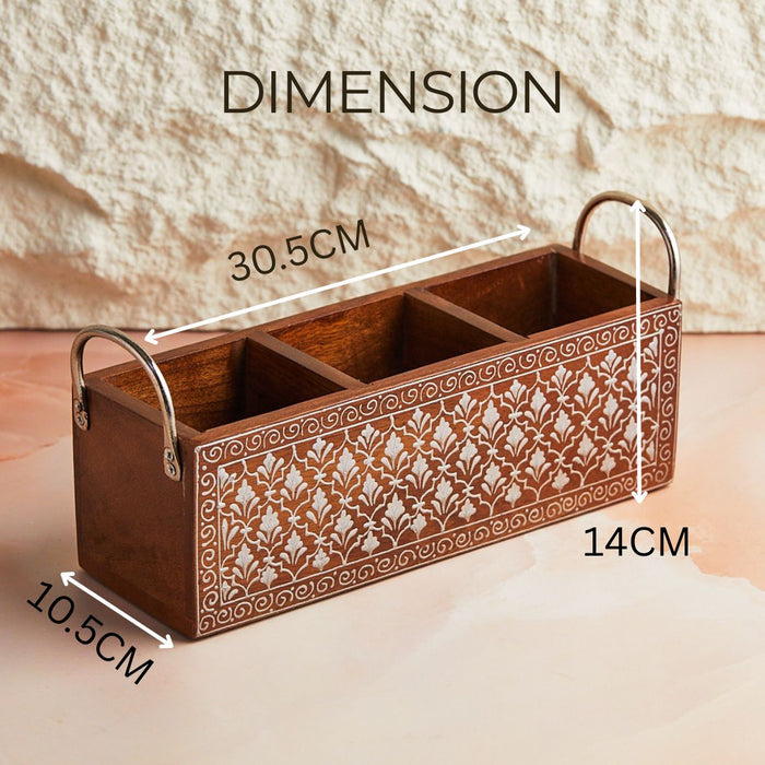 Silver Heritage Wood Cutlery Holder