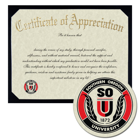 Southern Oregon University Certificate of Appreciation