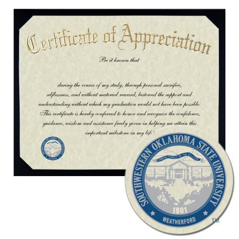 Southwestern Oklahoma State University Certificate of Appreciation